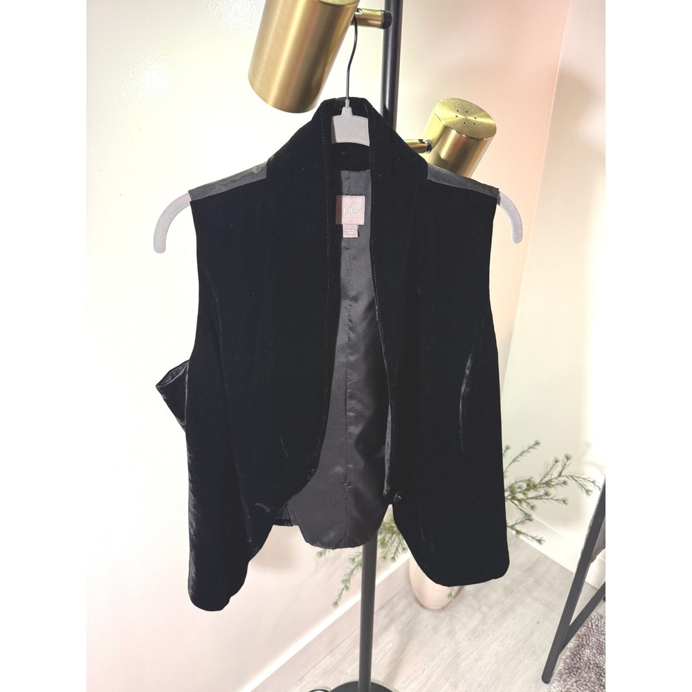 J. Jill vest luxe goth velvet layering open button tie back classic fit SM loose